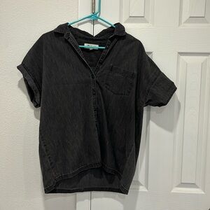 Black denim button up short sleeve